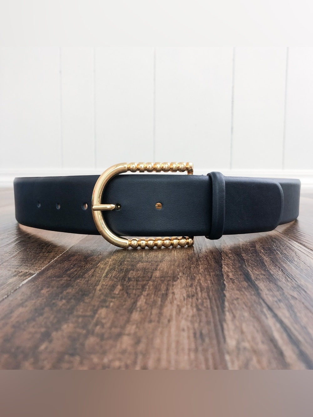 Carlisle Leather Wide Waist Belt Made in Italy Thick Gold Buckle Size Small Blue